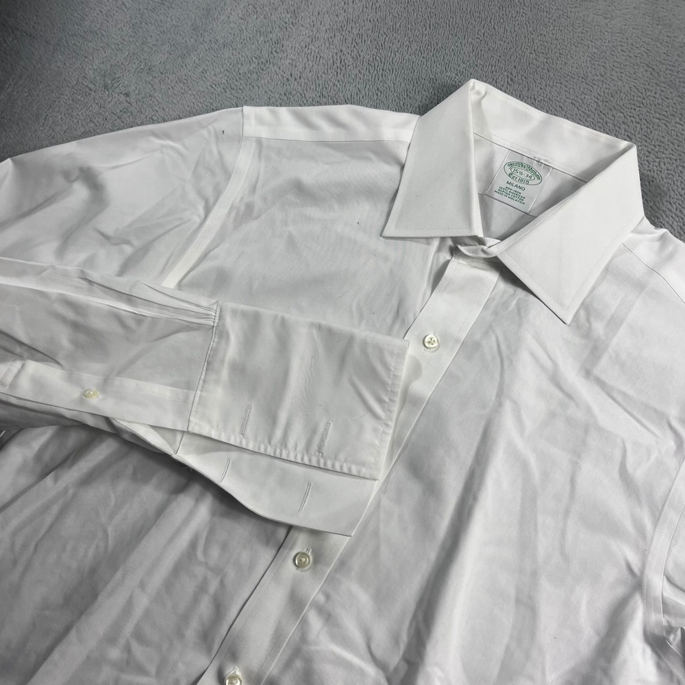Brooks Brothers Milano Non-Iron White Dress Shirt 15.5 34 French Cuff Supima